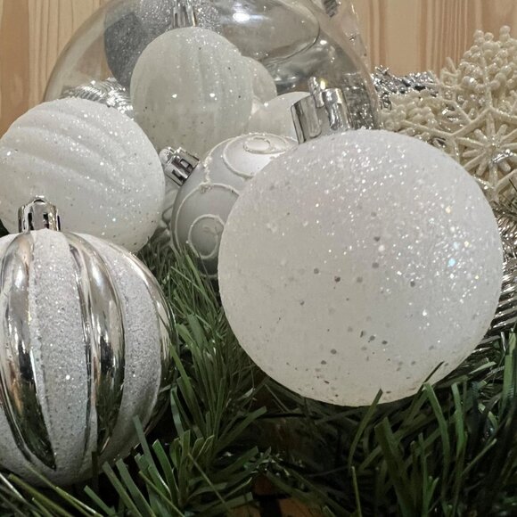 Silver and White Christmas Ornaments Shatterproof Holiday Assortment Set of 36 - Picture 3 of 7